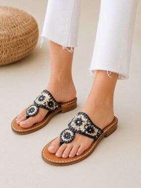 Jack Rogers Jack Flat Sandals Snakeskin Leather Thong Whipstitch Size 12